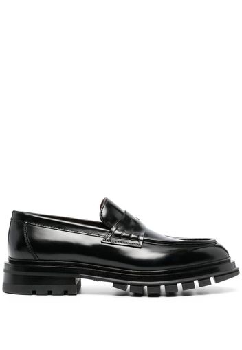 Santoni lug-sole leather penny loafers - Black