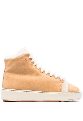 Santoni shearling-trim high-top sneakers - Neutrals