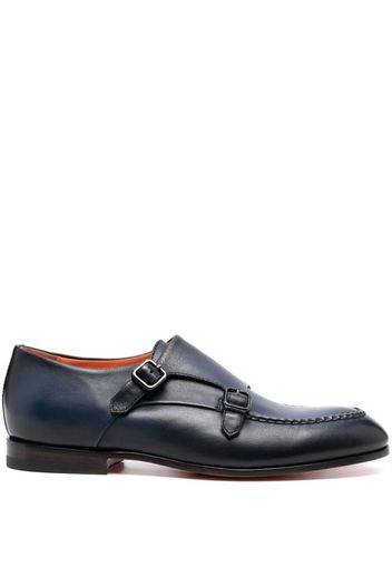 Santoni double-buckle leather monk shoes - Blue