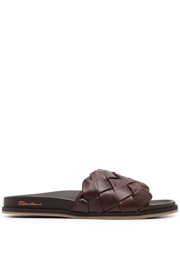 Santoni interwoven-design leather slides - Brown