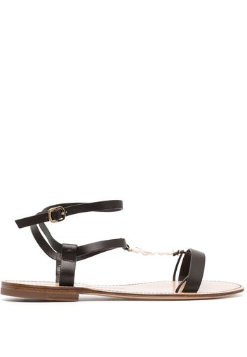 Santoni shell T-bar flat leather sandals - Brown