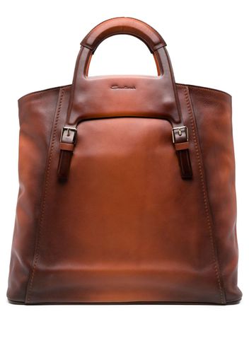 Santoni flat-handles leather handbag - Brown