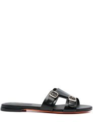 Santoni double-strap flat leather sandals - Black