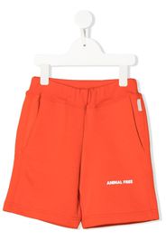 Save The Duck Kids logo-print cotton track shorts - Orange