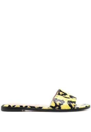 Scarosso graphic-print leather sliders - Yellow