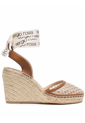 Sergio Rossi lace-up wedge sandals - Neutrals