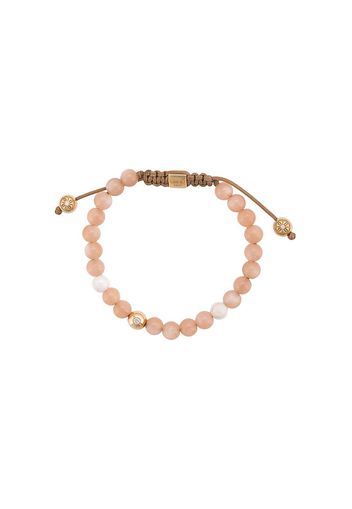 Shamballa Jewels 18kt yellow gold peach moonstone and white ceramic beaded bracelet - Neutrals