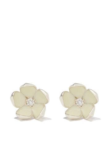 silver Cherry Blossom diamond large flower stud earrings