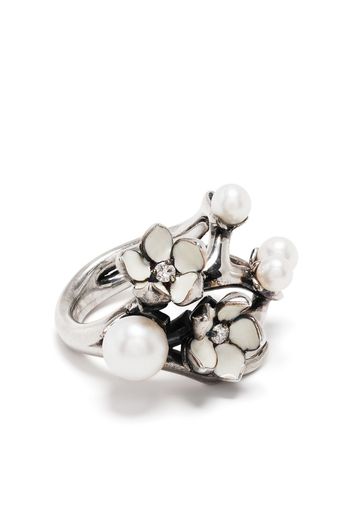 Cherry Blossom diamond and pearl flower ring