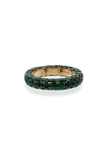 green and yellow gold 3 side emerald ring