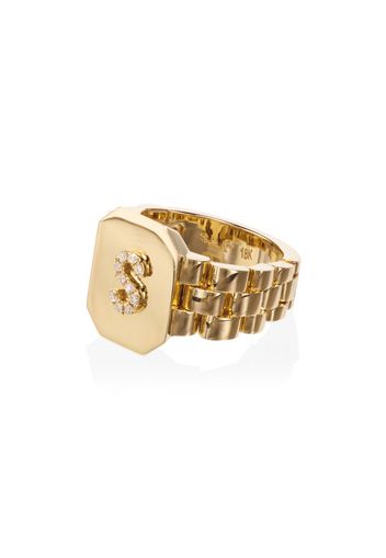 metallic initial 18K gold diamond signet ring