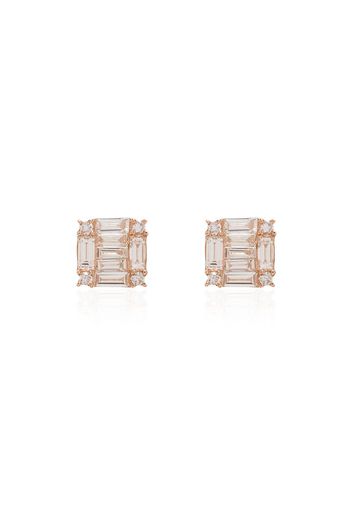 18kt rose gold mini square stacked diamond earrings