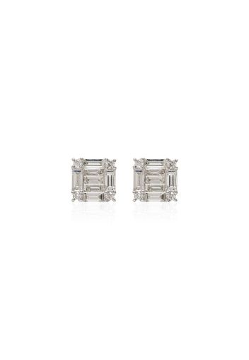 18kt white gold mini square stacked diamond earrings