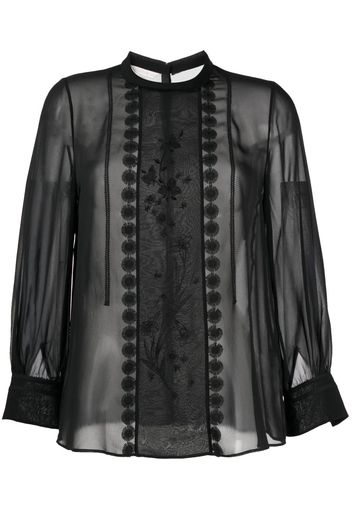 SHIATZY CHEN mulberry silk lace-appliqué shirt - Black