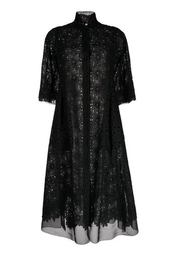 SHIATZY CHEN sheer-lace cotton long coat - Black