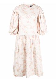 Simone Rocha floral-print puff-sleeve midi dress - Neutrals