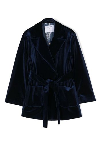 Simonetta belted-waist velvet blazer - Blue