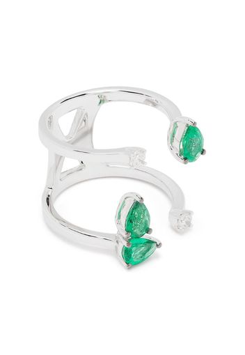 18kt white gold diamond emerald structured ring