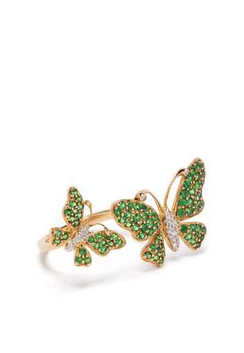 18kt yellow gold diamond emerald butterfly ring