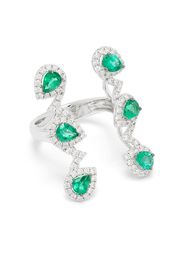 18kt white gold diamond emerald structured ring