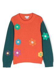 Stella McCartney Kids flower-embroidered colour-block jumper - Orange