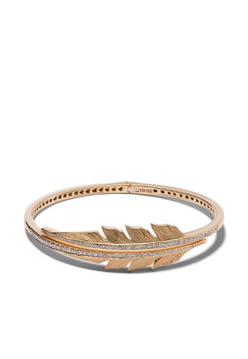 18kt yellow gold Magnipheasant pavé diamond open feather bangle