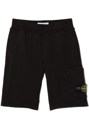 Stone Island Junior Compass-logo cotton track shorts - Black