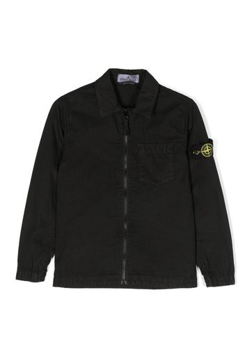 Stone Island Junior logo-appliqué cotton shirt jacket - Black