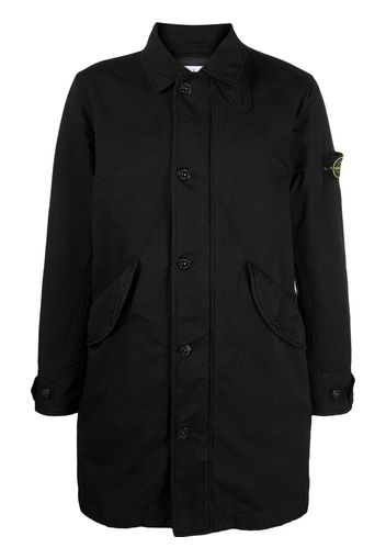 Stone Island logo-patch single-breasted coat - Black