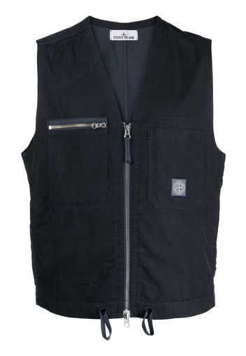 Stone Island logo-patch twill weave waistcoat - Blue