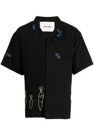 STORY mfg. embroidered-motif cotton-linen blend shirt - Black