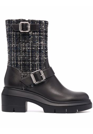 Stuart Weitzman Ryder tweed-panel leather boots - Black