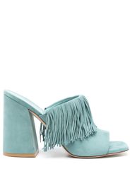 Stuart Weitzman Tia Fringe 100mm leather mules - Blue
