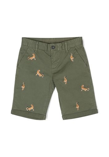 Sun 68 tiger-embroidered cargo shorts - Green