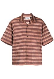 Sunnei Logo-print Striped Cotton Overshirt in Blue