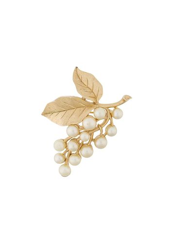 Susan Caplan Vintage Trifari Faux Pearl Leafy Brooch - Gold