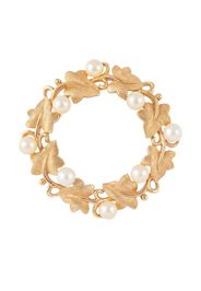 Susan Caplan Vintage Trifari Faux Pearl Leafy Brooch - Gold