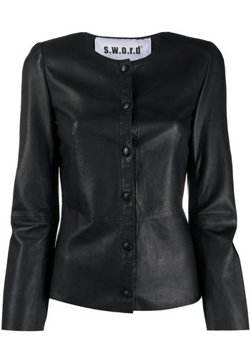 collarless leather jacket