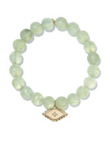 SYDNEY EVAN 14kt yellow gold prehnite evil eye diamond charm beaded bracelet