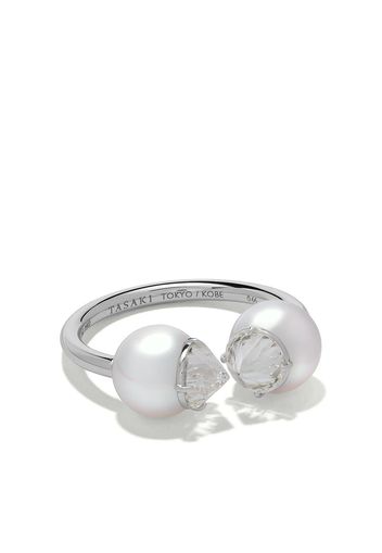 Tasaki platinum refined rebellion signature Akoya pearl and diamond ring - Platinum 900