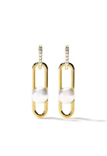 18kt yellow gold Fine Links Collection Line Akoya pearl and diamond earrings