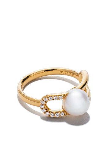 18kt yellow gold diamond pearl ring