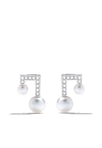 18kt white gold Balance Note Collection Line Akoya pearl and diamond stud earrings