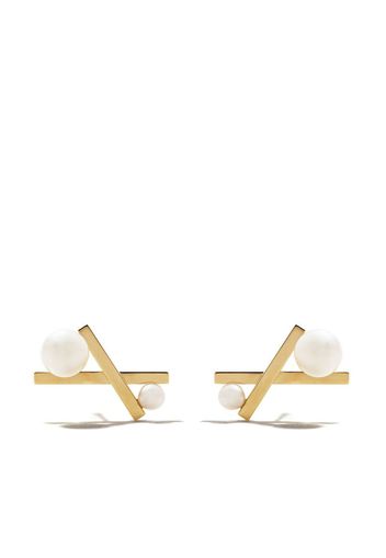 18kt yellow gold Balance cross Akoya pearl studs