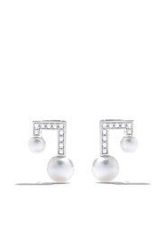 18kt white gold Balance Note Collection Line Akoya pearl and diamond stud earrings