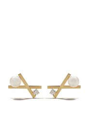 18kt yellow gold Balance cross Akoya pearl and diamond stud earrings