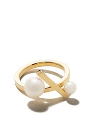18kt yellow gold Balance cross Akoya pearl ring
