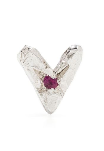 THE OUZE heart-shaped Ruby stud earrings - Silver
