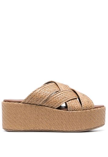 Themoirè interwoven platform mules - Brown