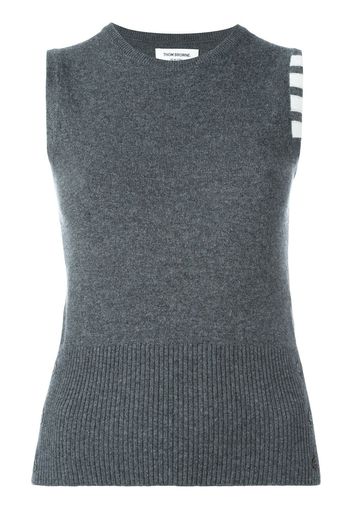 Thom Browne Sleeveless Crewneck Shell Top With 4-Bar Stripe In Dark Grey Cashmere